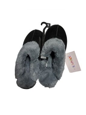 Joyspun Suede Luxurious Black and Gray Women's Clog Slippers